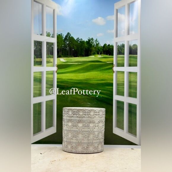 Village Flower (SM) Gray/ Tan Ceramic Planter Pot without drainage hole - Picture 5 of 9